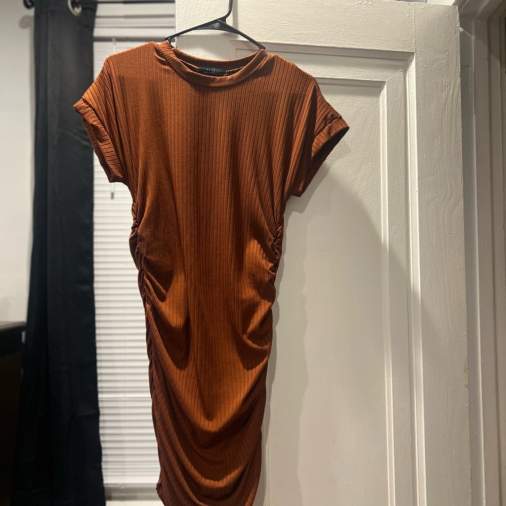 Rust Brown Ruched Dress